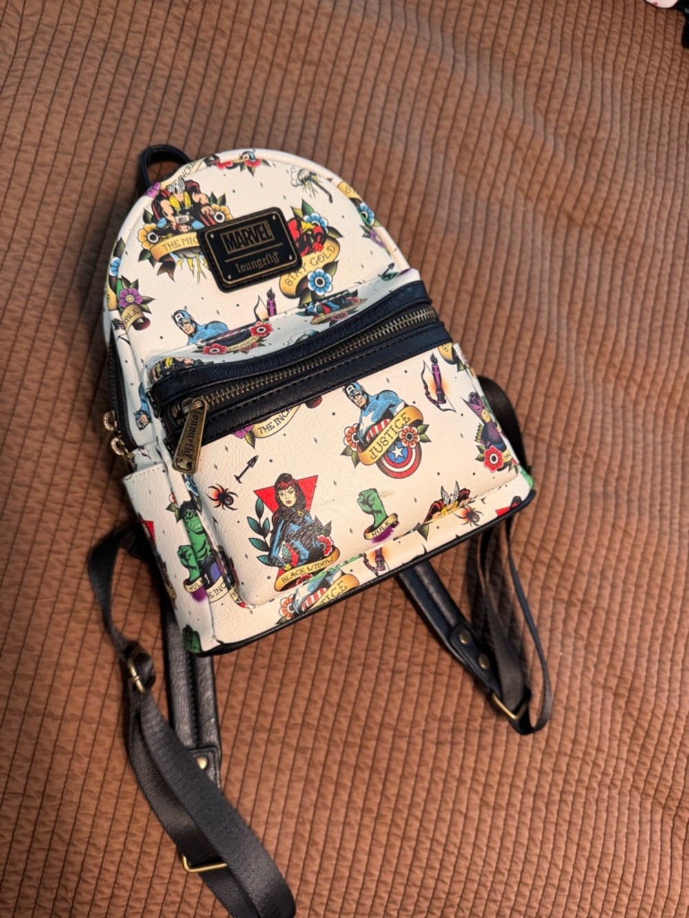 Loungefly Cream Marvel Tattoo-Print Mini Backpack